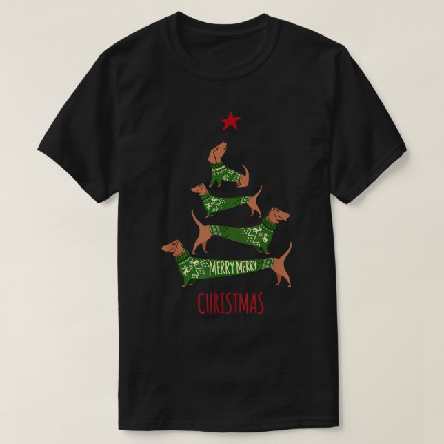 Camiseta Navidades Dachshund Tree T Shirt Funny Pajamas Xma (Diseño del anverso)