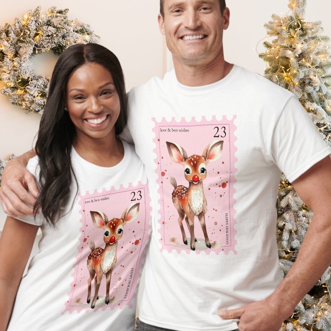 Camiseta Navidades de adultos con estampado de reno a juego (Vintage Stamp Reindeer Matching Adults Christmas T-Shirt adult dad mom mum family matching tee xmas)