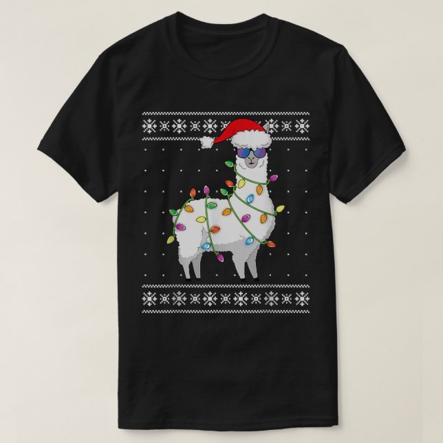Camiseta Navidades de Alpaca Santa Lights divertidos Navida (Diseño del anverso)