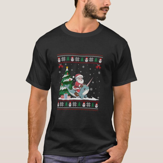 Camiseta Navidades de alumbrado de árboles de Narwhal en Sa (Anverso)