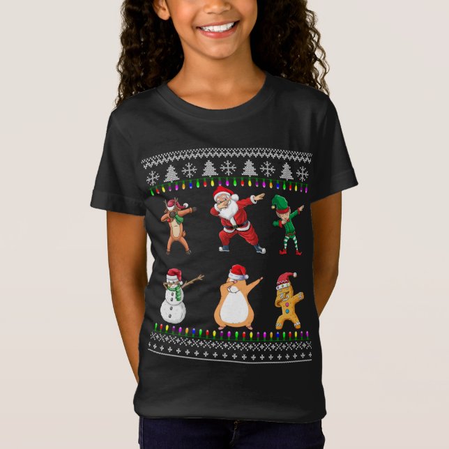 Camiseta Navidades de amigos de cerdo de Dabbing Santa Elf  (Anverso)