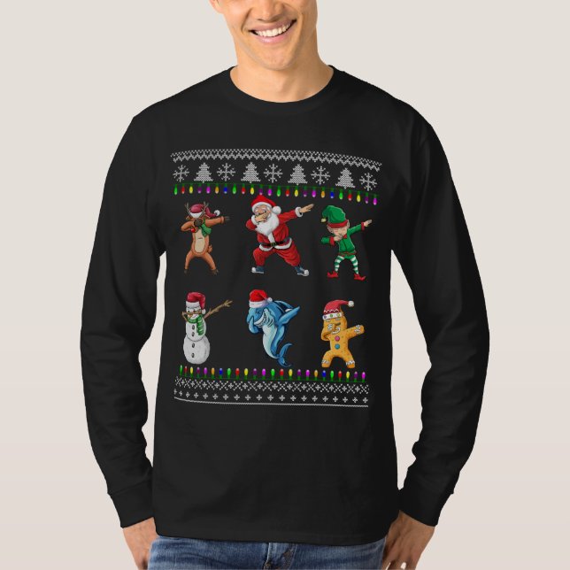 Camiseta Navidades de amigos de Dabbing Santa Elf Shark (Anverso)