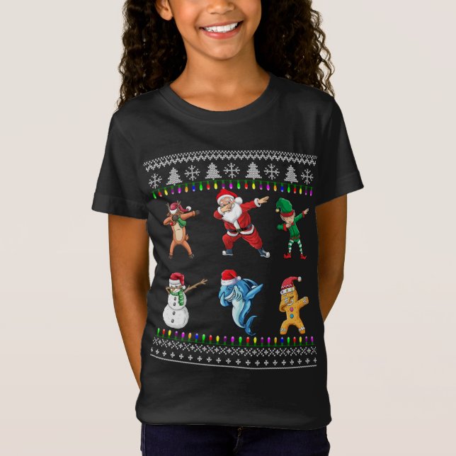 Camiseta Navidades de amigos de Dabbing Santa Elf Shark (Anverso)
