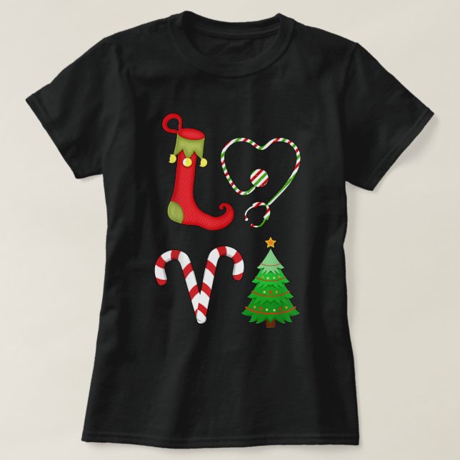 Camiseta Navidades de amor Stethoscope Nurse Tree ELF Candy (Diseño del anverso)