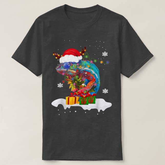 Camiseta Navidades de animales de Santa Chameleon iluminan  (Diseño del anverso)