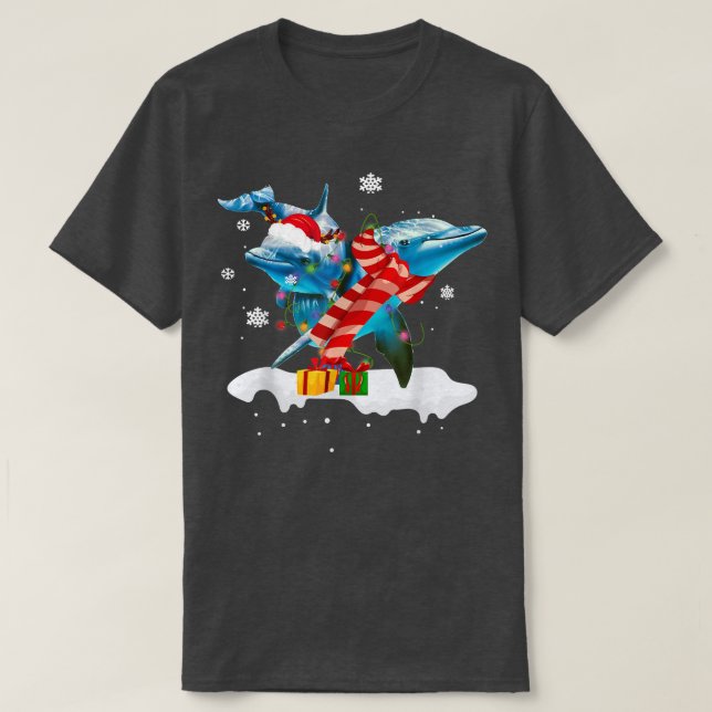 Camiseta Navidades de animales de Santa Delfín iluminan a C (Diseño del anverso)