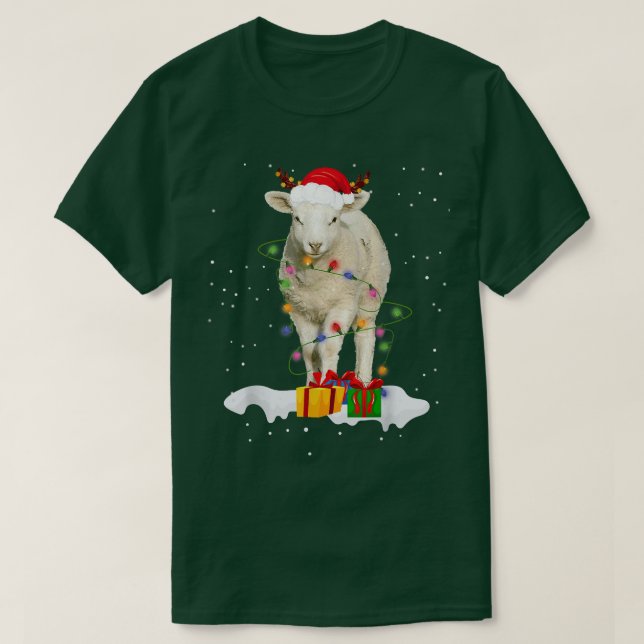 Camiseta Navidades de animales de Santa Oveja iluminan a Lo (Diseño del anverso)
