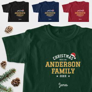 Camiseta Navidades de apellido Santa Holiday Green Gold