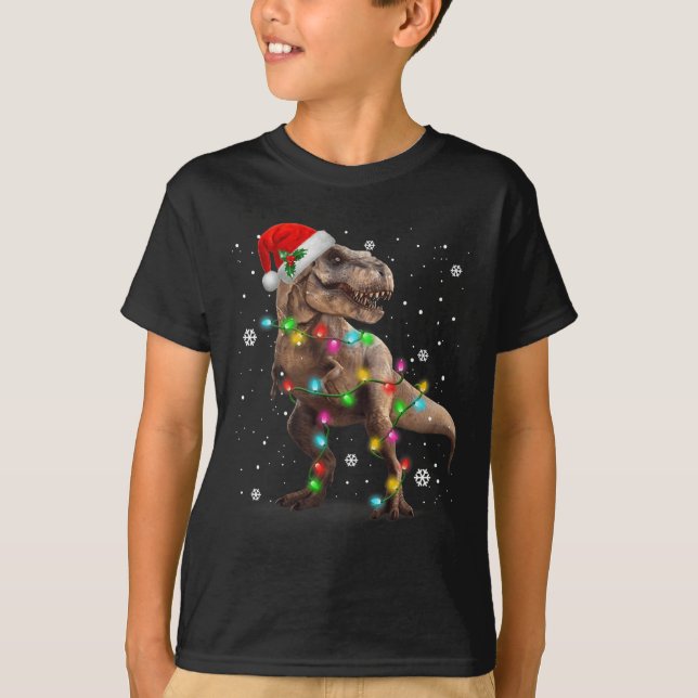 Camiseta Navidades de árbol de dinosaurio T-rex Navidad Mas (Anverso)