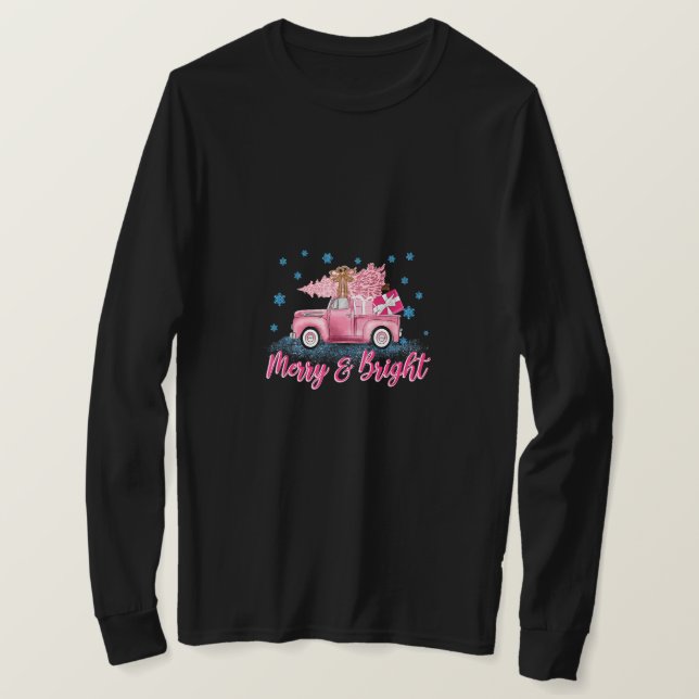 Camiseta Navidades De Árbol Rosado, Camión Rosa Merry Y Bri (Anverso del diseño)
