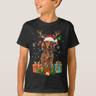 Camiseta Navidades de árboles de perro de Dachshund alumbra
