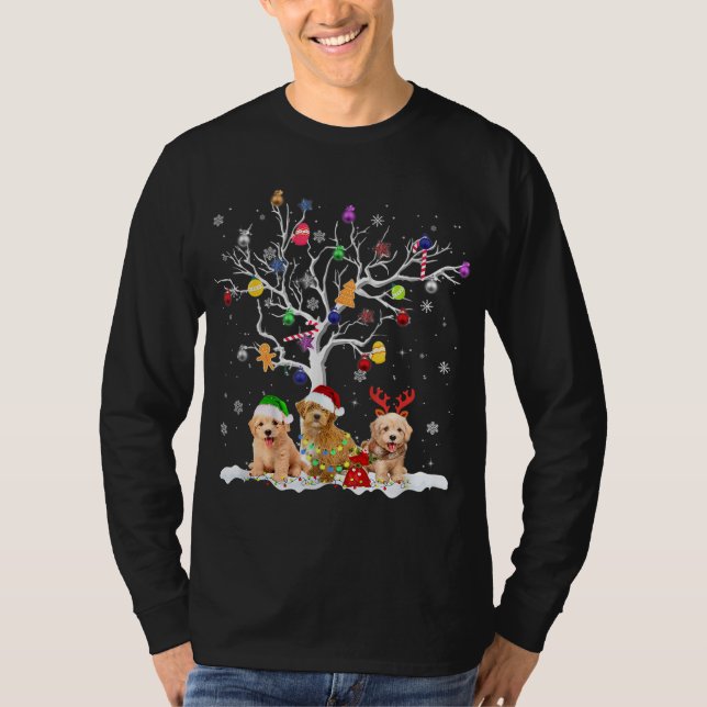 Camiseta Navidades de árboles de perro de Goldendoodle Sant (Anverso)