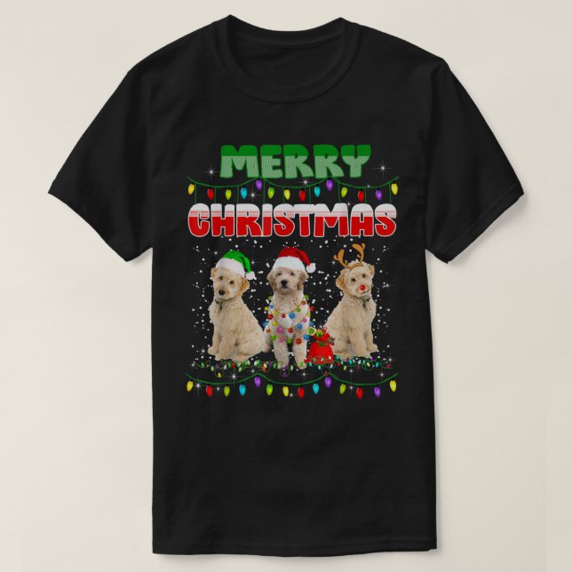 Camiseta Navidades de árboles de perro de Goldendoodle Swea (Diseño del anverso)