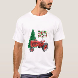 Camiseta Navidades De Árboles Y Tractores Rojos Vintage