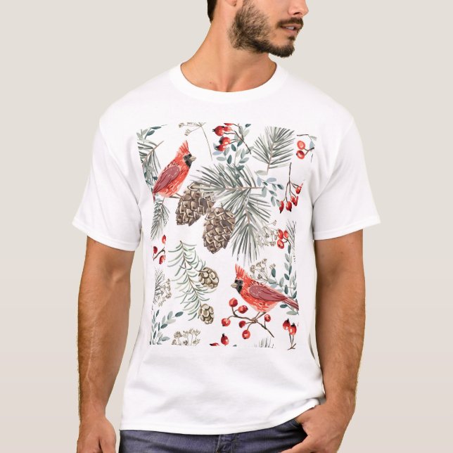 Camiseta Navidades de aves cardinales Patrón de cosecha (Anverso)
