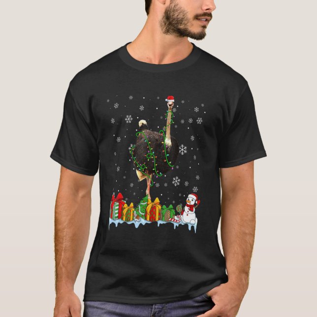 Camiseta Navidades de avestruz de Santa Hat iluminan animal (Anverso)