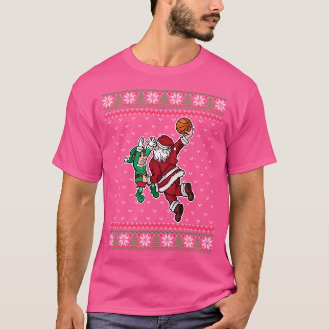 Camiseta Navidades de baloncesto Dunking Santa Funny Ugly C (Anverso)