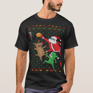 Camiseta Navidades de baloncesto Santa y Reindeer Long Slee