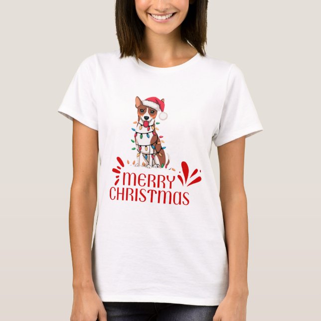 Camiseta Navidades de Basenji iluminan regalos de Navidad (Anverso)