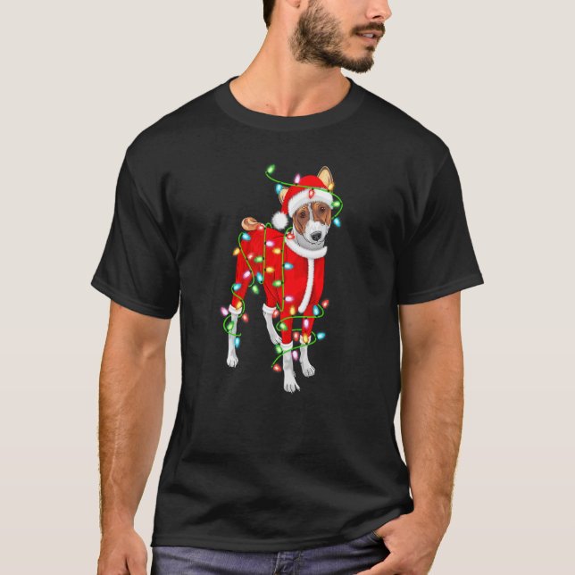 Camiseta Navidades de Basenji Xmas Iluminando Santa Hat Bas (Anverso)