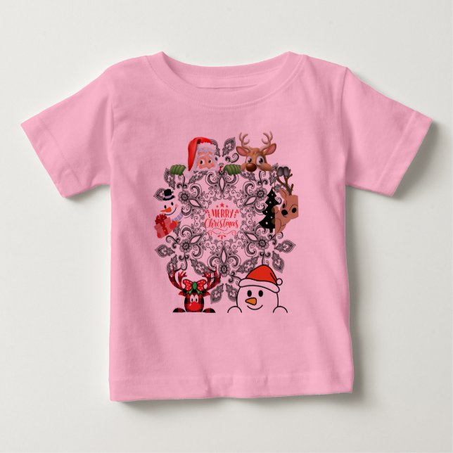 Camiseta navidades de bebé diseño rosa (Anverso)