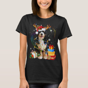 Camiseta Navidades de Bernedoodle Reindeer Santa Lights Dog