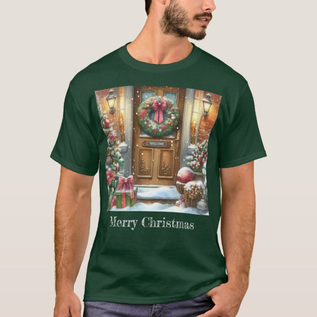 Camiseta Navidades de bienvenida festivos verdes (Anverso)
