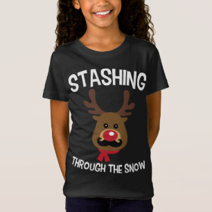 Camiseta Navidades de bigote: reno derramando un piñón
