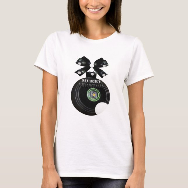 Camiseta Navidades De Bolas De Césped Negro Bauble Y Logo, (Anverso)