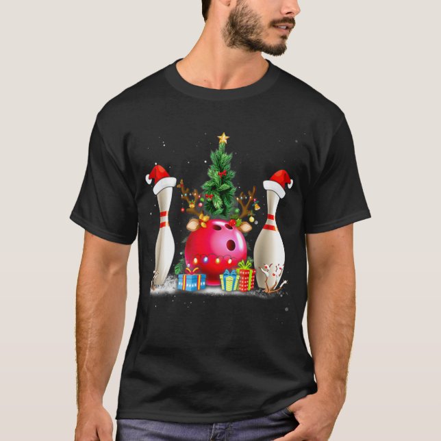 Camiseta Navidades de boliche divertidos Santa Hat Xmas Bow (Anverso)