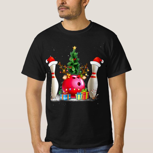 Camiseta Navidades de boliche divertidos Santa Hat Xmas Bow (Anverso)