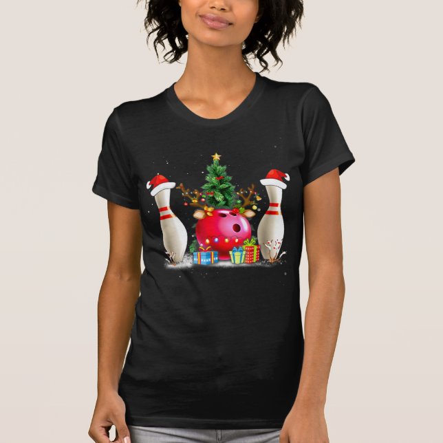 Camiseta Navidades de boliche divertidos Santa Hat Xmas Bow (Anverso)