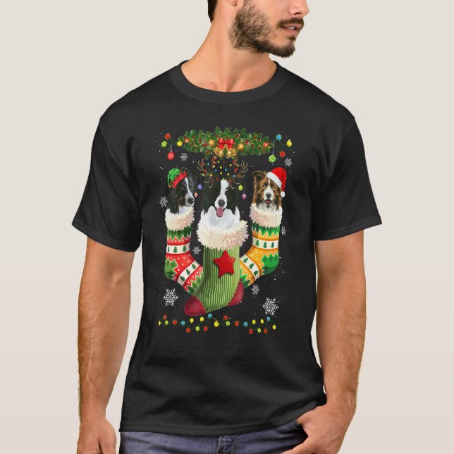 Camiseta Navidades de Border Collie Socks Tree Light Xmas S (Anverso)