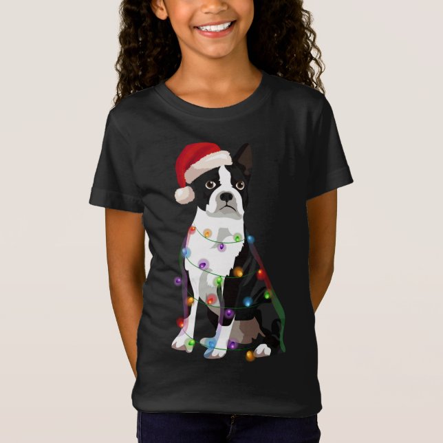 Camiseta Navidades de Boston Terrier iluminan perro de Navi (Anverso)