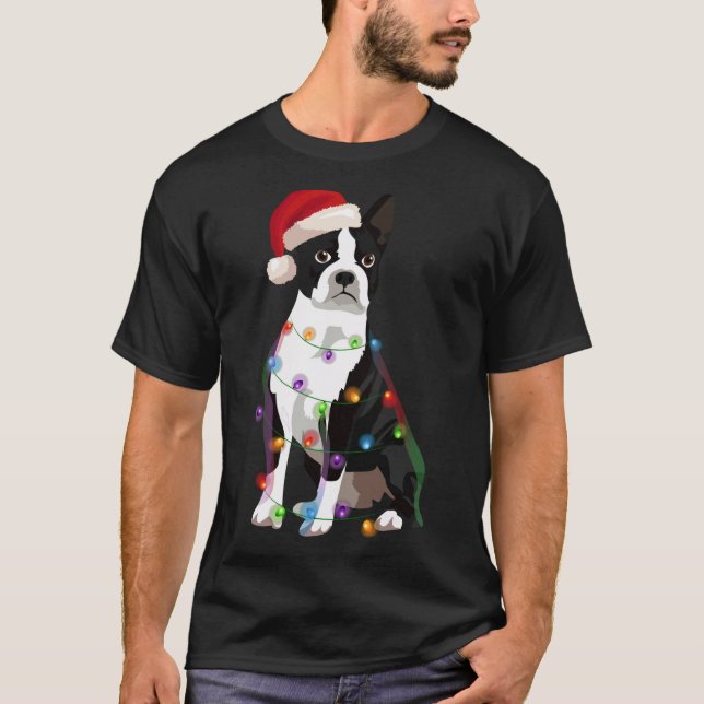 Camiseta Navidades de Boston Terrier iluminan perro de Navi (Anverso)