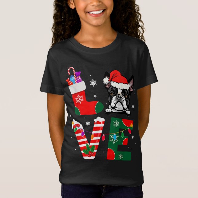 Camiseta Navidades de Boston Terrier Lover Santa Claus Perr (Anverso)