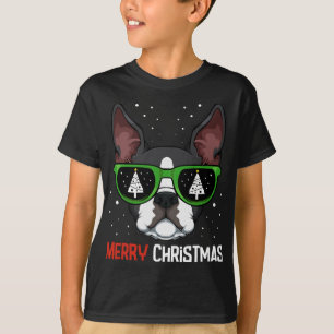 Camiseta Navidades de Boston Terrier Pajama Dog Gafas de so