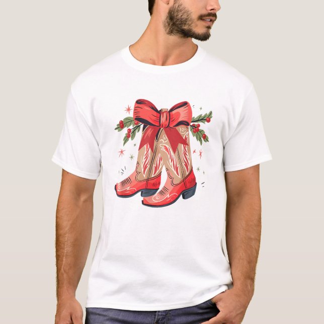 Camiseta Navidades De Bota De Bota De Vaquera Brillantes Y  (Anverso)