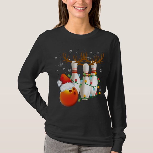 Camiseta Navidades de Bowling Gifts Bowling Santa Hat Chris (Anverso)