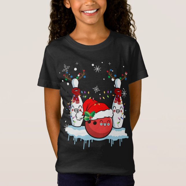 Camiseta Navidades de Bowling para renos en Santa Hat (Anverso)