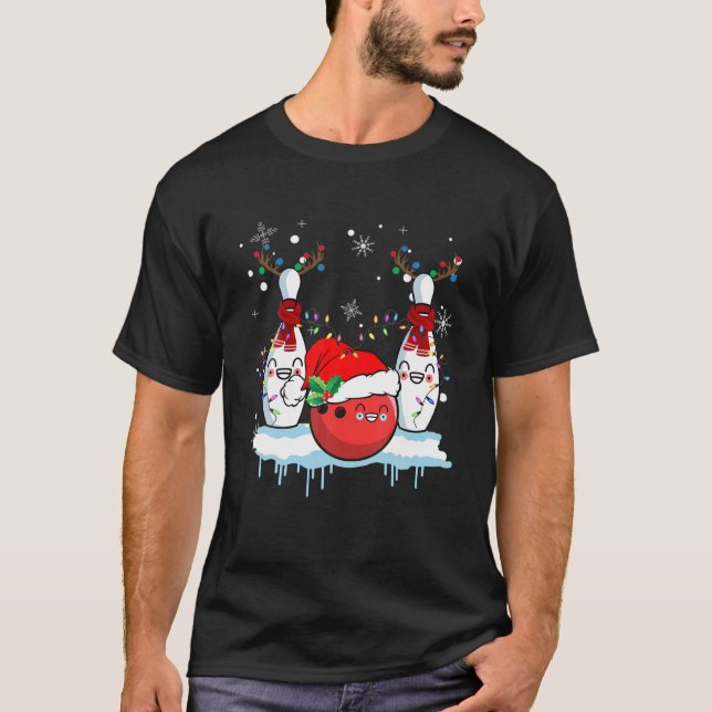 Camiseta Navidades de Bowling para renos en Santa Hat (Anverso)