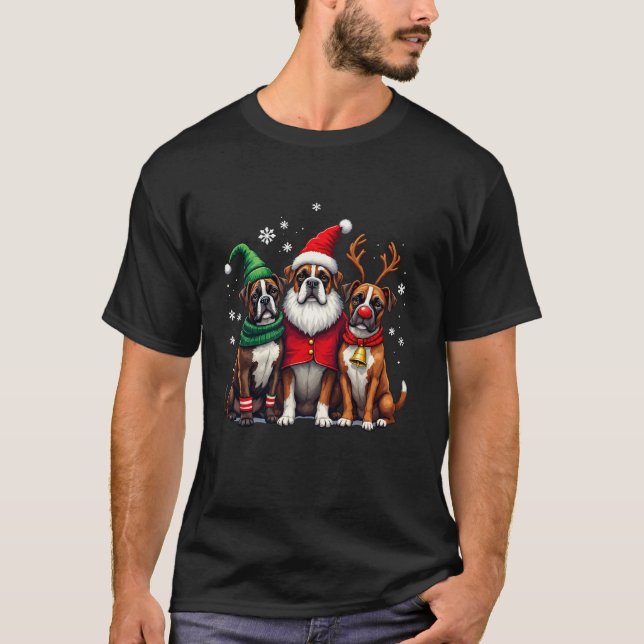 Camiseta Navidades de boxeo perros cómicos renos Elf Holi (Anverso)