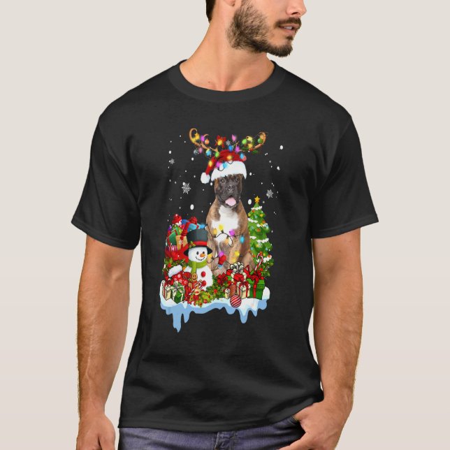 Camiseta Navidades de boxeo Tee Reindeer Navidades enciende (Anverso)