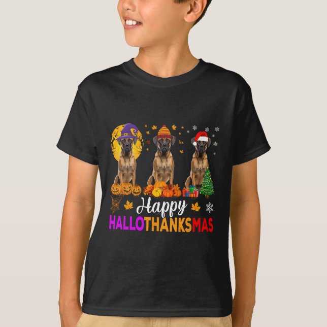 Camiseta Navidades de Boxer Dog Halloween Hallothanksmas (Anverso)