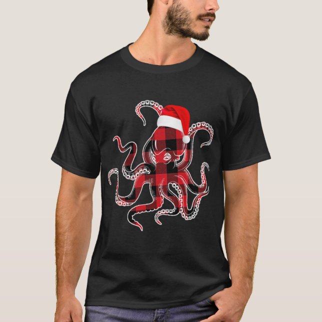 Camiseta Navidades de búfalos de la familia Red Plaid Octop (Anverso)