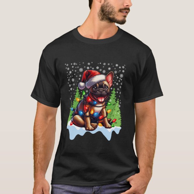 Camiseta Navidades de Bulldog de Francia Santa Hat iluminan (Anverso)