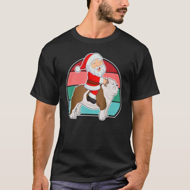 Camiseta Navidades de Bulldog de Santa Riding en inglés Nav (Anverso)