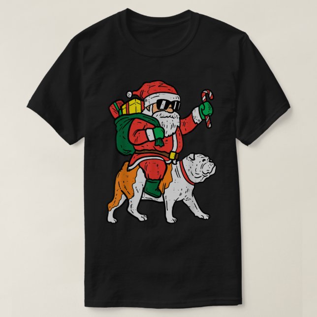Camiseta Navidades de Bulldog de Santa Riding en inglés Nav (Diseño del anverso)