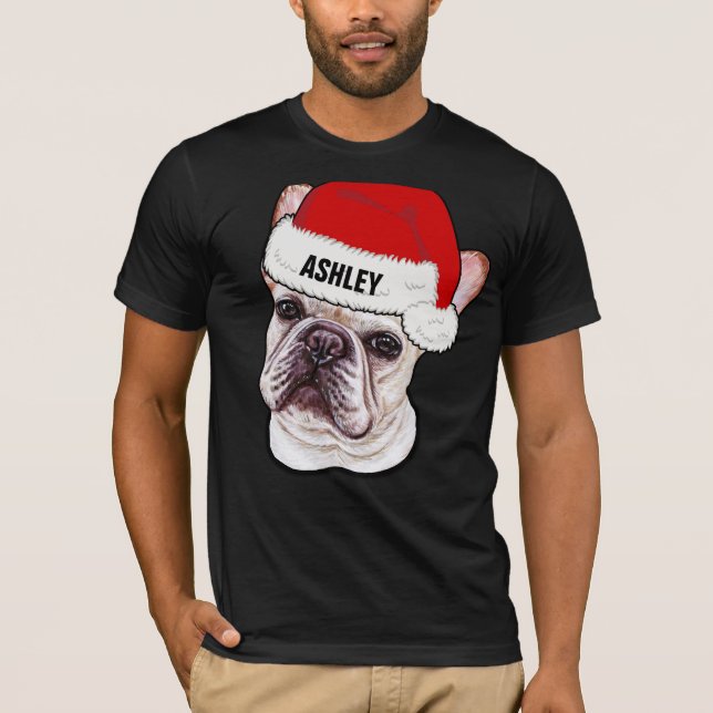 Camiseta Navidades de Bulldog francés lindo Gorra perro gra (Anverso)