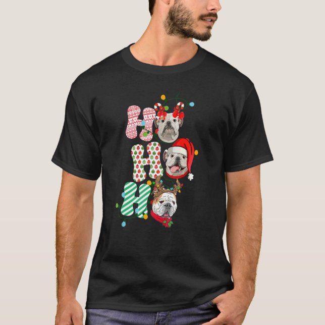 Camiseta Navidades de Bulldog HoHo tres Bulldoges navideños (Anverso)